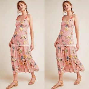 Farm Rio for Anthropologie Verbena Tiered Floral Midi Dress S